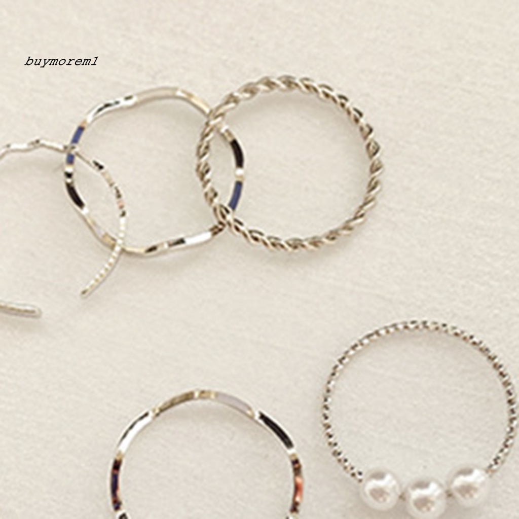 Muam 5 cái nhẫn nữ ngón tay trang sức thời trang giả ngọc trai nhẫn hình cong bộ mạ