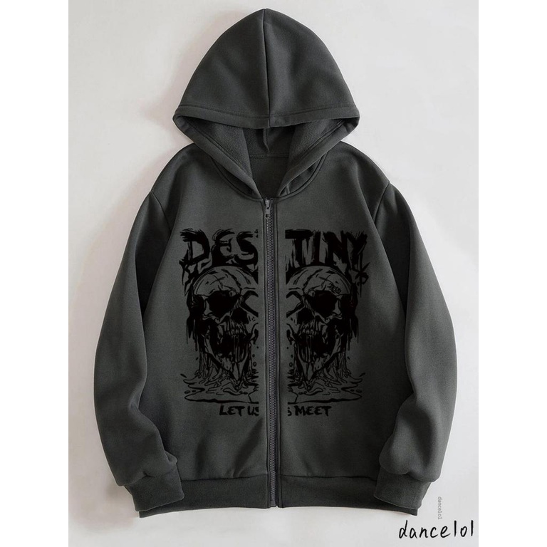 Dance1o1-phụ nữ cổ điển goth skull in zipped hoodies grunge dài tay áo khoác rời