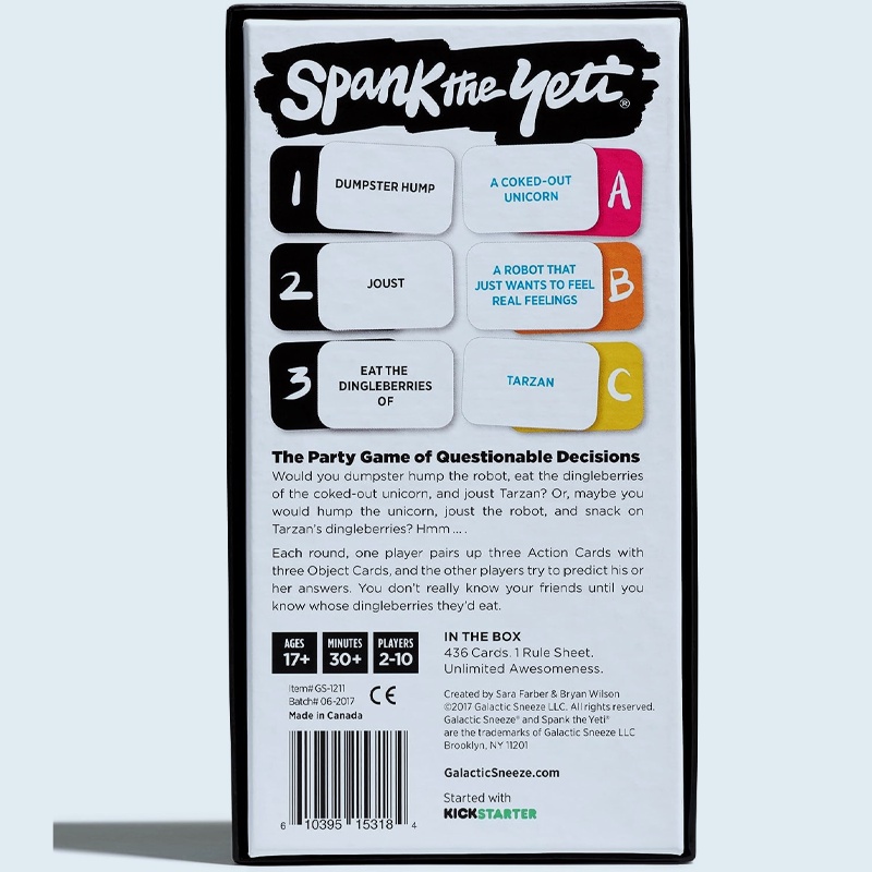 Galactic Sneeze Spank The Yeti: The Party Game of Questionable Decisions