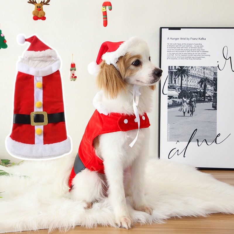 Quần áo vật nuôi ông già noel cưỡi một con chó vật nuôi trang phục giáng sinh con chó nhỏ lớn trang phục mùa đông cún con xmas quần áo cosplay