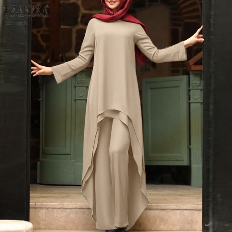 Zanzea Set Áo Lửng Dài Tay Hai Lớp + Quần ống rộng Thời Trang Nữ