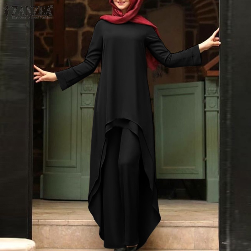 Zanzea Set Áo Lửng Dài Tay Hai Lớp + Quần ống rộng Thời Trang Nữ