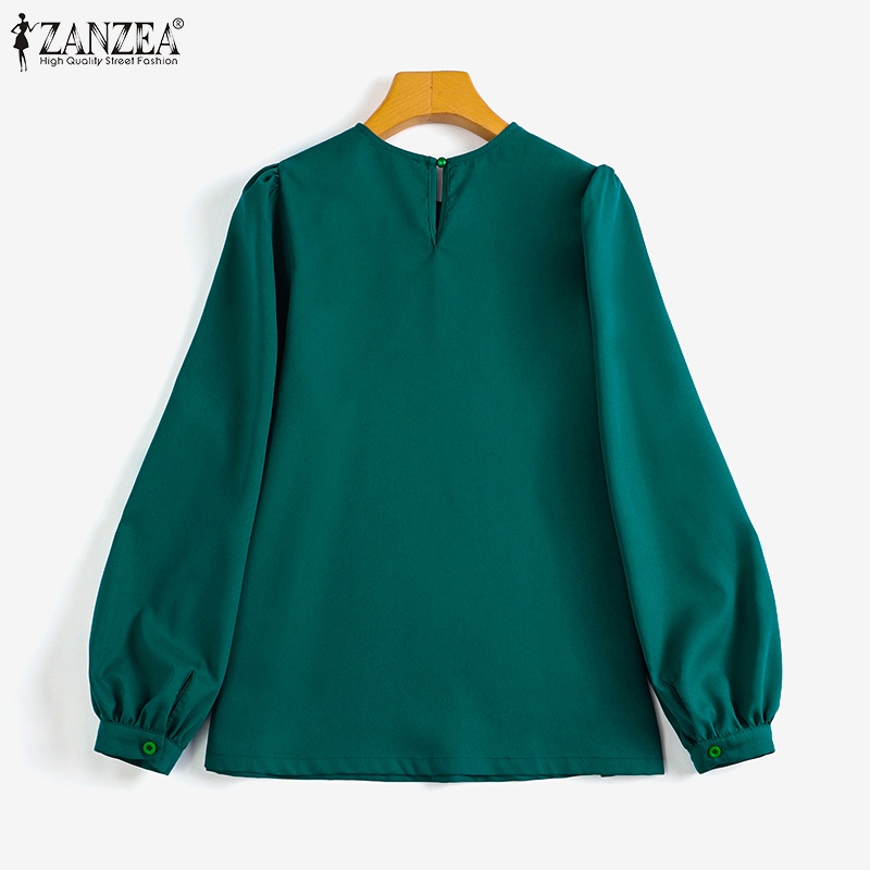 Áo kiểu ZANZEA tay phồng dài cổ tròn thời trang Hàn Quốc cho nữ