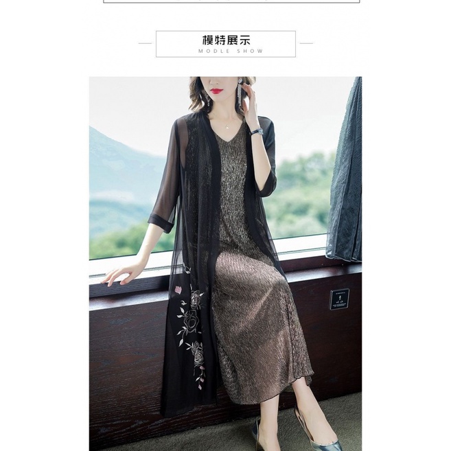 [M &amp; E] Áo Khoác Cardigan Chiffon Mỏng Dáng Dài Thêu Họa Tiết Phong Cách Mới 2023 Kích Thước Lớn Mẫu 2023 Phong Cách Mới 0759