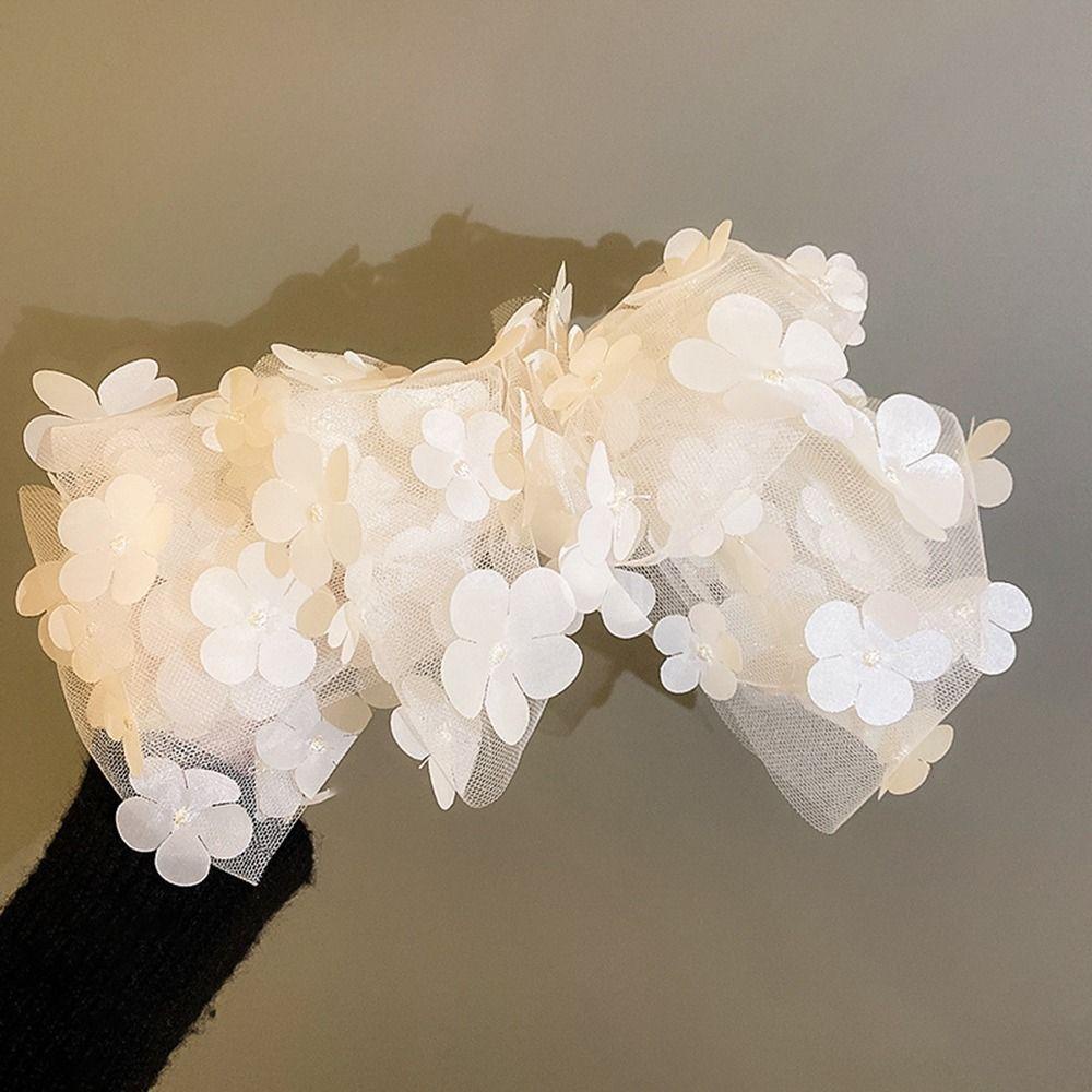 Kẹp Tóc Hình Nơ Phối Lưới Họa Tiết Hoa Xinh Xắn Thời Trang Cho Nữ Giá Đỡ