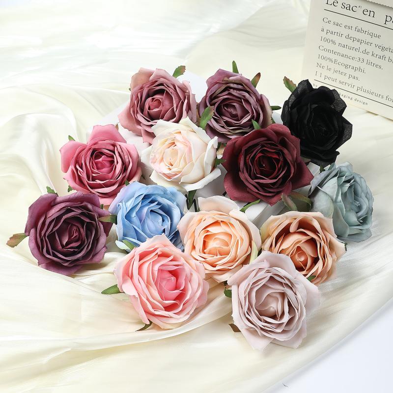 1 Đầu Hoa Hồng Đen Nhân Tạo 8CM Trang Trí Tiệc Cưới