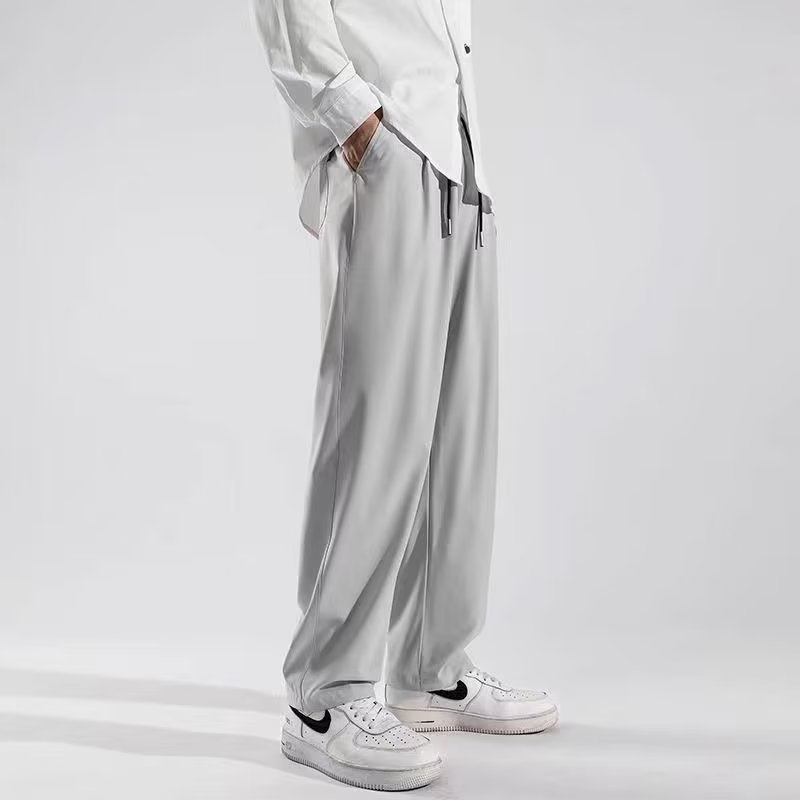Quần Dài Dáng Suông Rộng Vải Lụa Lạnh Co Giãn Nhanh Khô Thời Trang Mùa Hè Cho Nam Giới Size M-5XL Đen