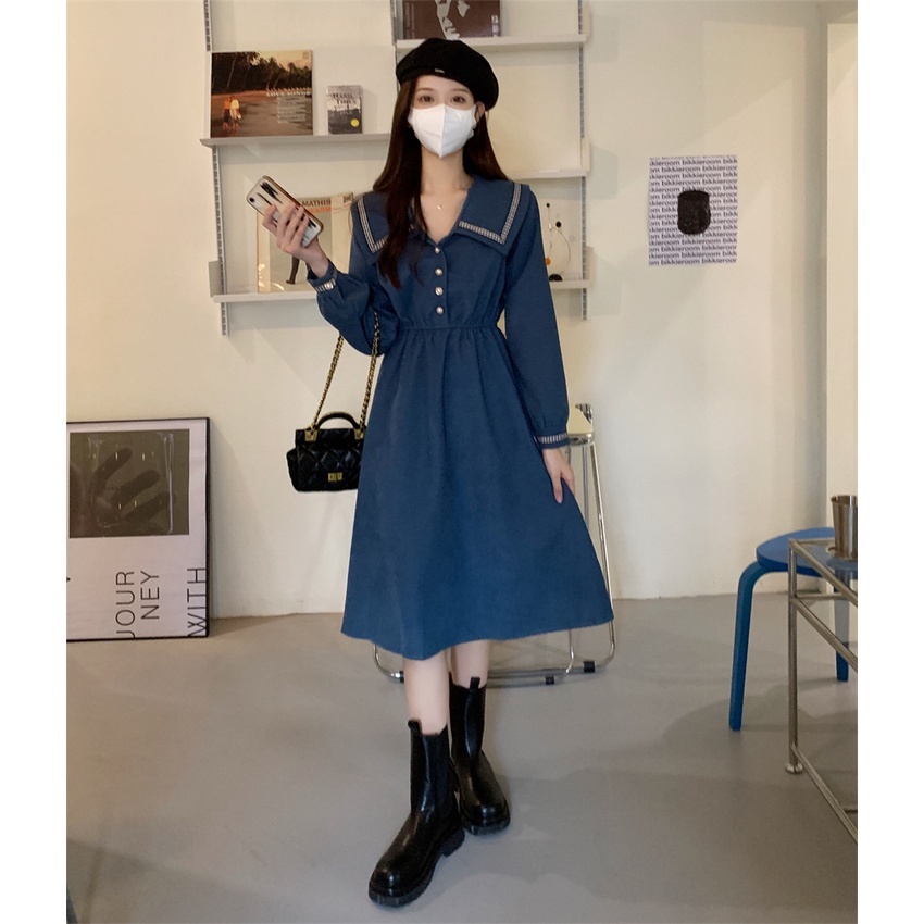 Đầm dài Xiang Nian Ni cổ chữ V phong cách Hàn Quốc thời trang mùa thu dành cho nữ
