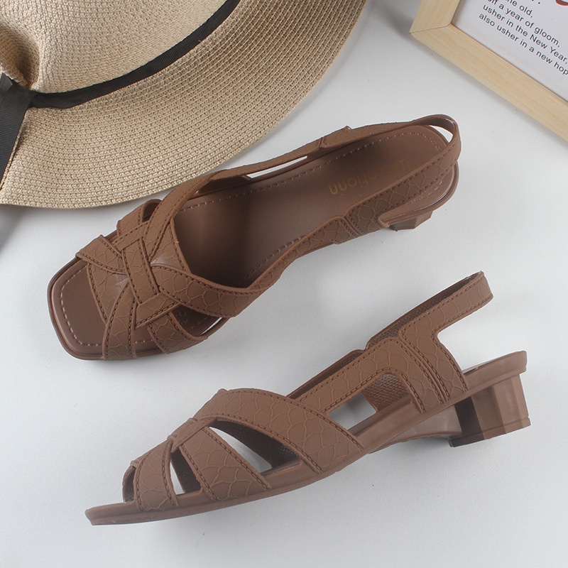 Giày Sandal Đế Bằng Màu Trơn Thời Trang Dành Cho Nữ