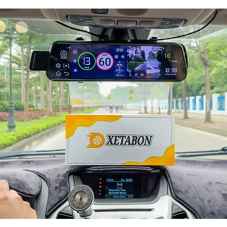 Camera hành trình D10, camera gương 10inch FullHD, tích hợp cam lùi, có cảnh báo giao thông BH 12T -Hàng Chính Hãng