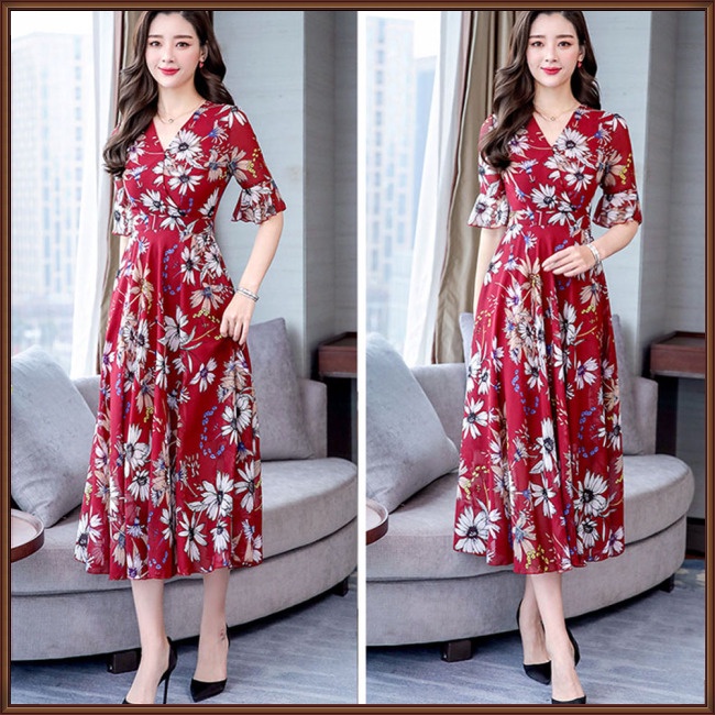 Đầm Chiffon Dáng Dài In Hoa Phong Cách Bohemian Thời Trang Đi Biển Cho Nữ
