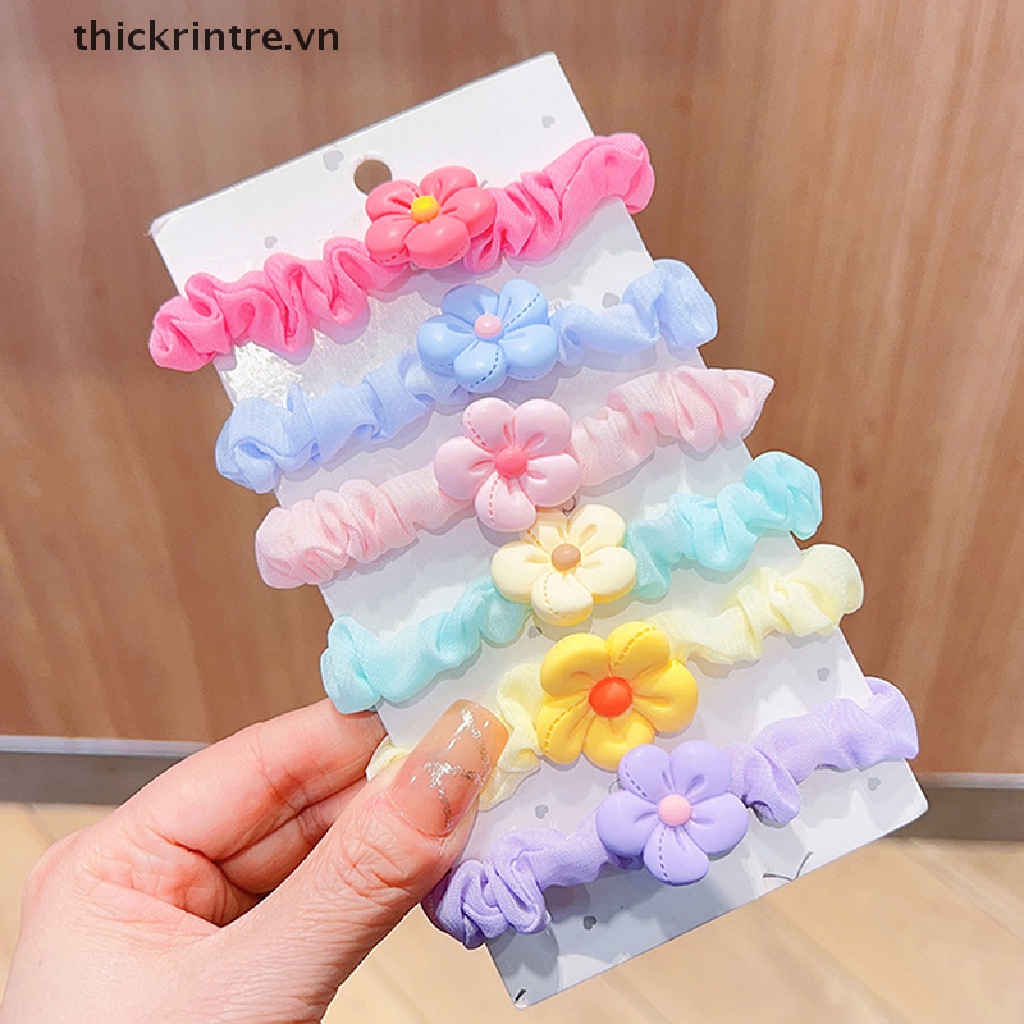 Dây Buộc Tóc Cao Su Co Giãn Màu Trơn Đính Hoa Nhựa Dễ Thương Cho Bé Gái