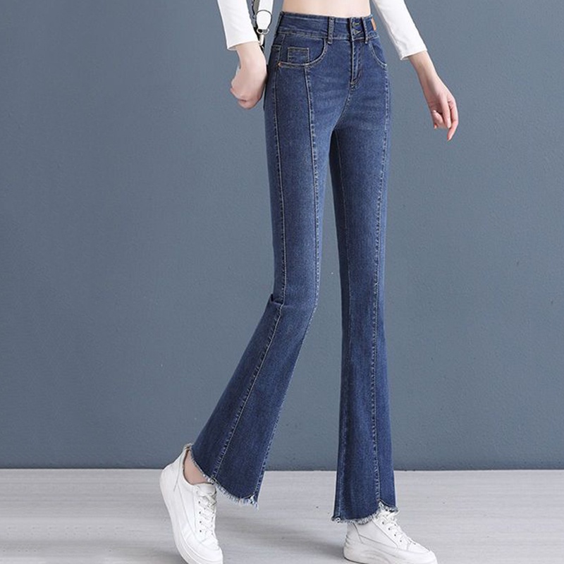 IELGY  Quần denim Ống Loe Lưng Cao Co Giãn Thời Trang Dành Cho Nữ