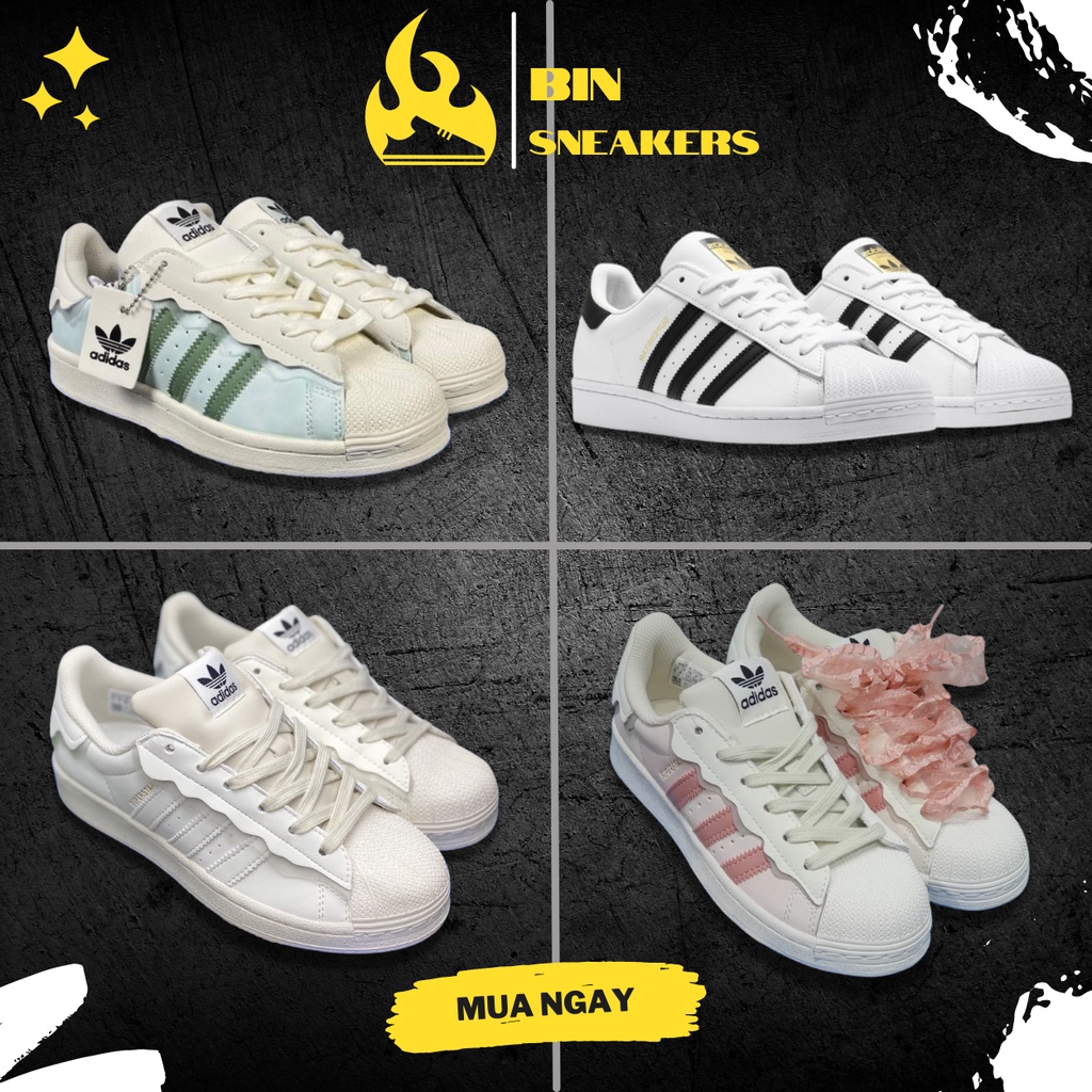 Giày Adidasss Superstar Das Sò 3 Màu Kem, Hồng, Xanh full box, Giày thể thao Adidas Sò Trắng Đen bản Classic cực xinh