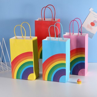 Túi giấy kraft đựng quà sinh nhật màu cầu vồng đáy vuông
