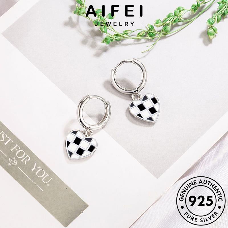 AIFEI JEWELRY hàn 925 phụ thật bông tai khuyên bạc trang xỏ bản cao trắng tròn kiện nữ nguyên tua đen thời vành sức cấp Thời lưới quốc E696