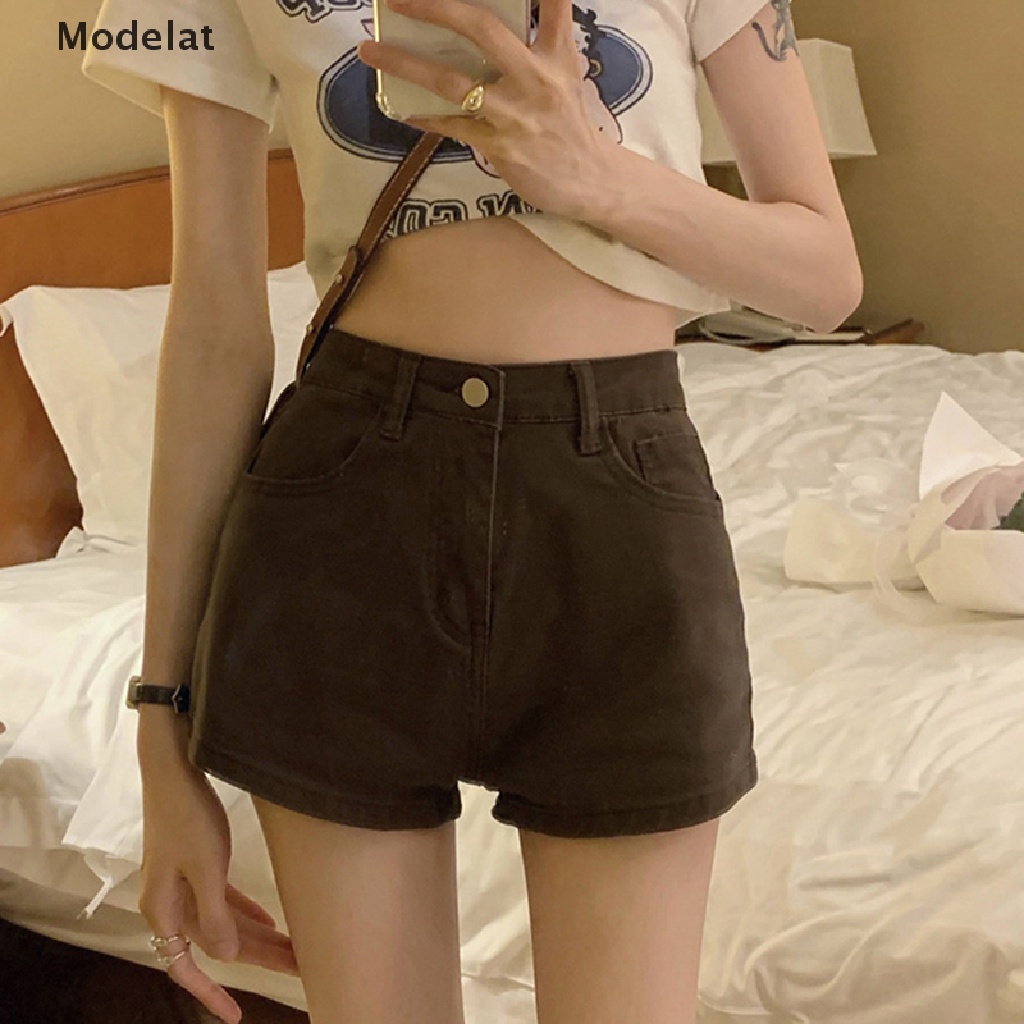 Quần Short Denim Lưng Cao Dáng Chữ A Phong Cách Thời Trang Hàn Quốc