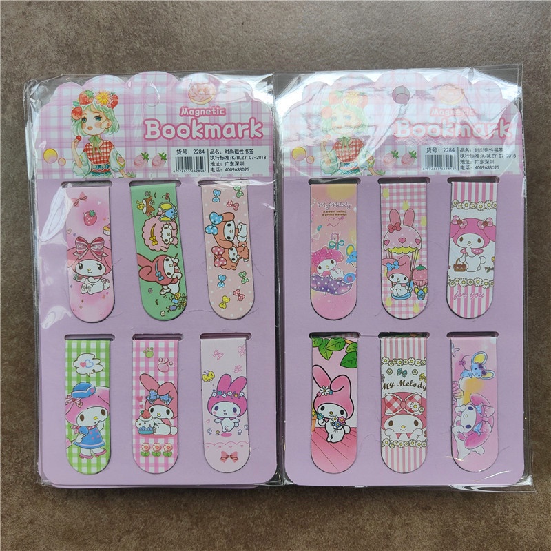 Bộ 6 Kẹp Đánh Dấu Trang Sách Họa Tiết Hoạt Hình Sanrio Từ Tính Tiện Dụng Cho Học Sinh