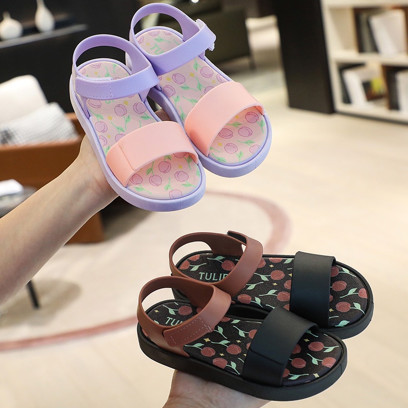 Giày Sandal Bằng PVC Quai Dán Thoáng Khí Thoải Mái Thời Trang Mùa Hè Dành Cho Bé Gái