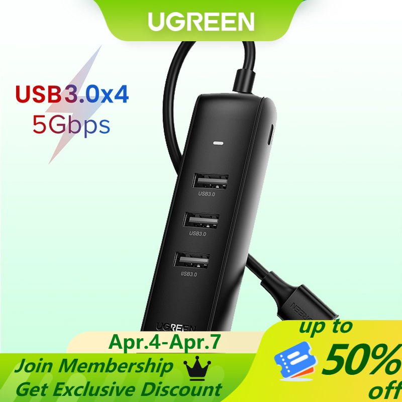 Ugreen Hub chia 4 cổng usb 3.0 thiết kế nhỏ gọn đa năng thích hợp cho MacBook Pro / Surface / MateBook