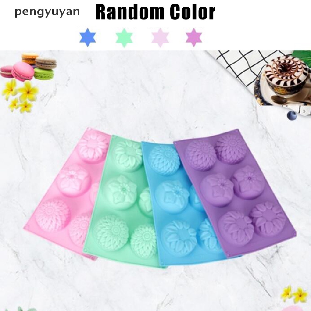 Khuôn Làm Bánh / Xà Phòng Handmade 6 Lỗ Hình Hoa Tròn Bằng Silicone DIY