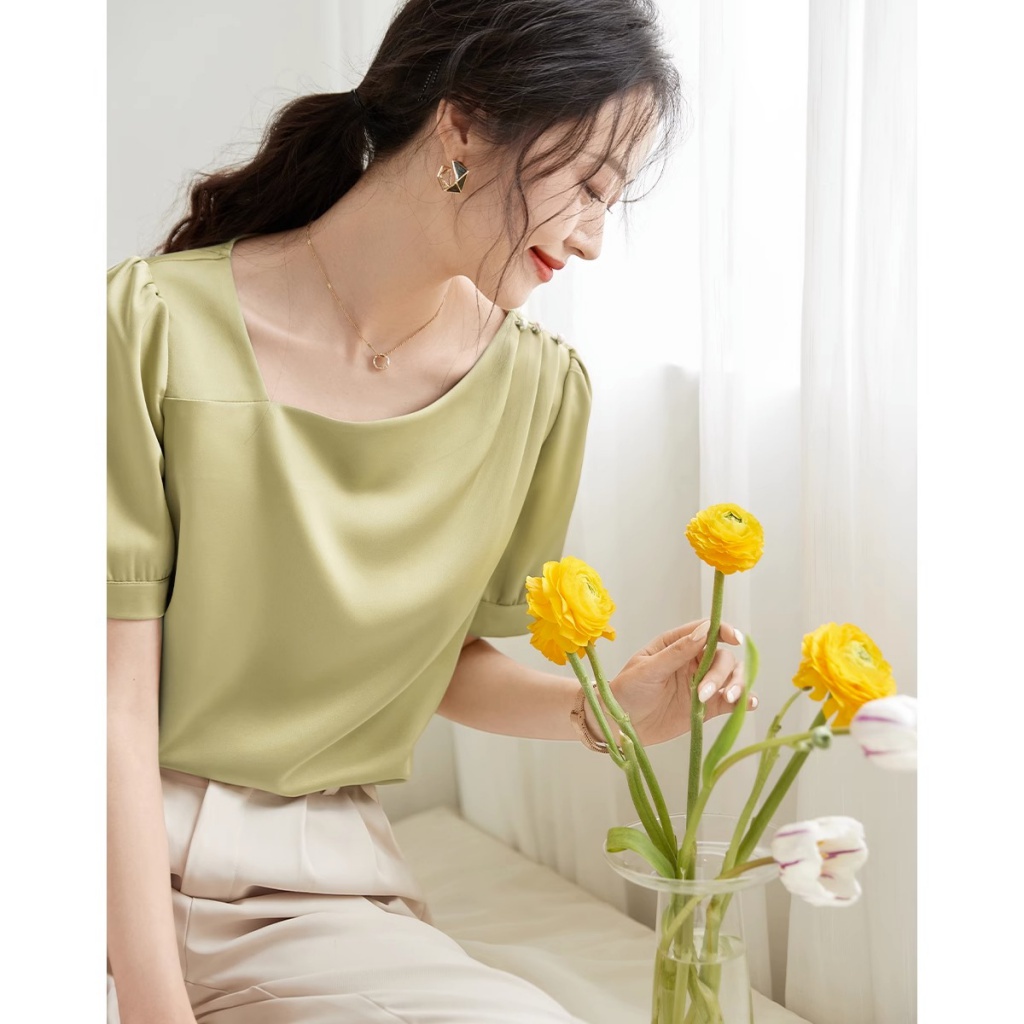 Áo Sơ Mi Vải Satin Không Sắt Dáng Ôm Phong Cách Hàn Quốc Thời Trang Mùa Hè Hàng Mới Dành Cho Bạn Nữ