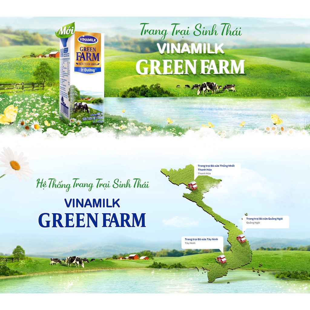 Thùng 48 Hộp Sữa Tươi Tiệt Trùng Vinamilk Green Farm Rất ít đường - Lốc 4 Hộp 180ml