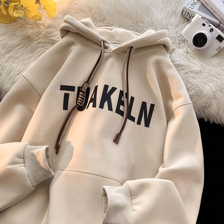 Áo Hoodie Dày Dặn Lót Lông Cừu Phong Cách Preppy Thời Trang Thu Đông Ấm Áp Cho Nữ