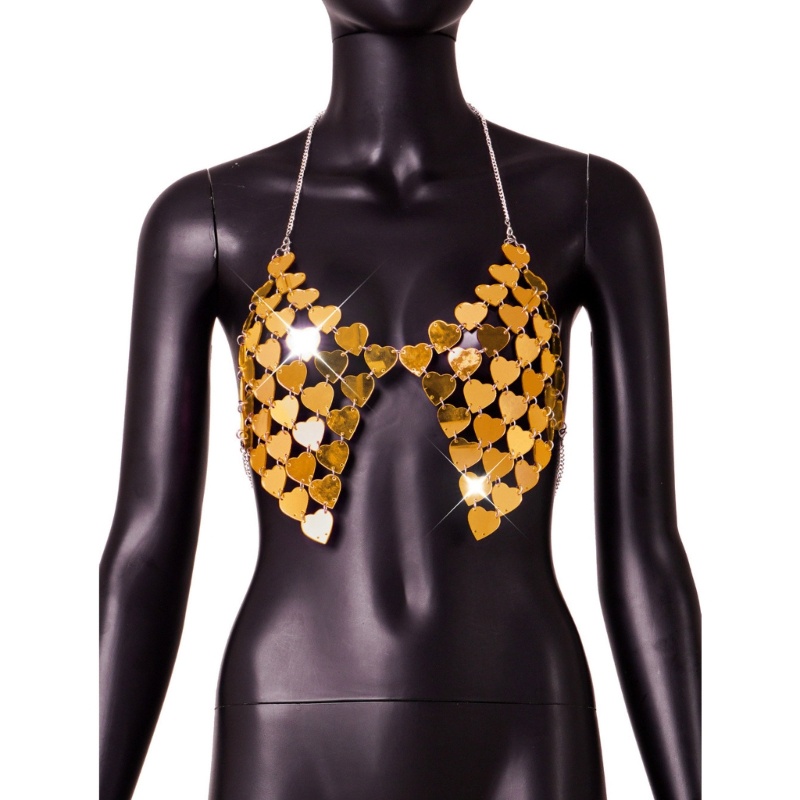 Áo Ngực Dạng Crop Top Cổ Chữ V Đính Kim Sa Hình Trái Tim Gợi Cảm Cho Nữ