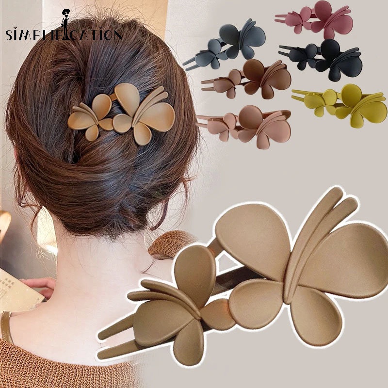 Đôi Kẹp Tóc Mỏ Vịt / Kẹp Tóc Đuôi Ngựa Mặt Nhám Hình Bướm Cổ Điển Thời Trang Dành Cho Bạn Nữ