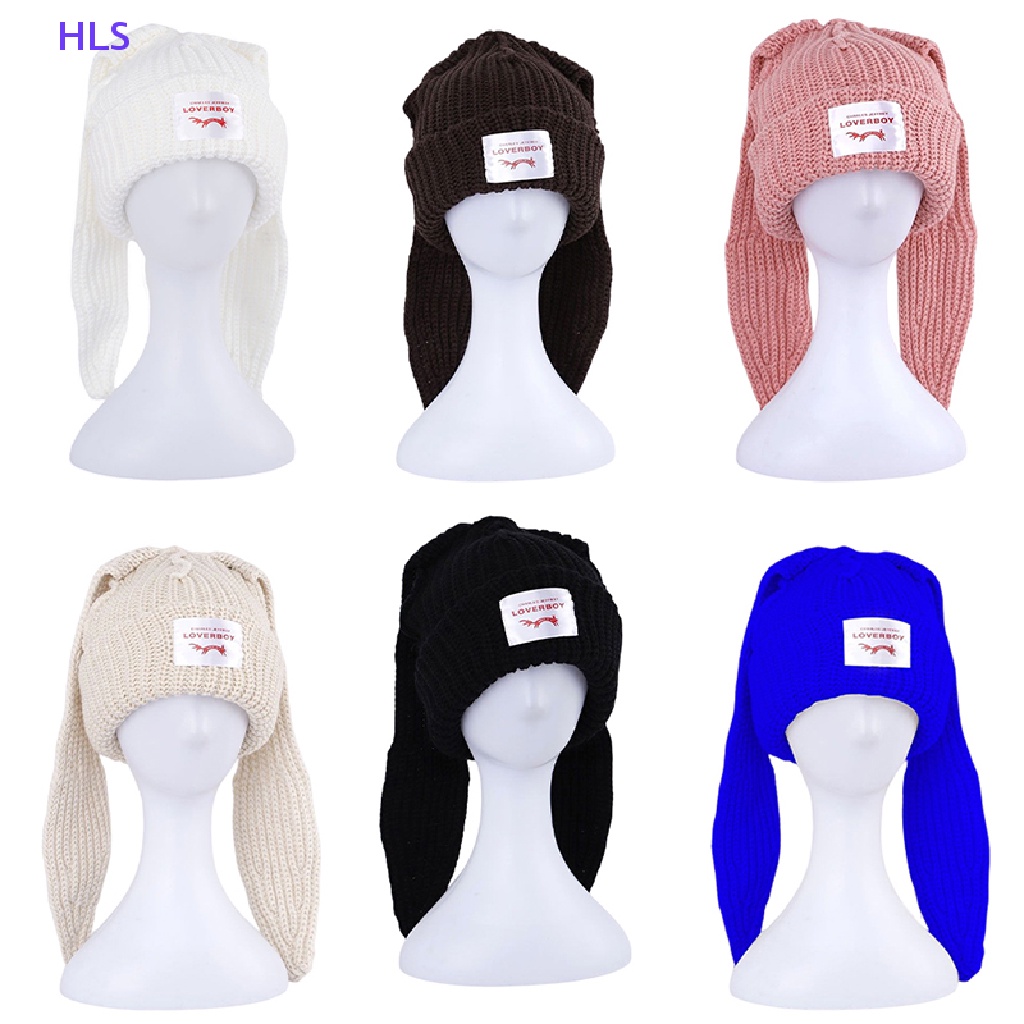 Mũ beanie Dệt Kim Đính Tai Thỏ Và Chữ Dài Dễ Thương Cho Nam Và Nữ