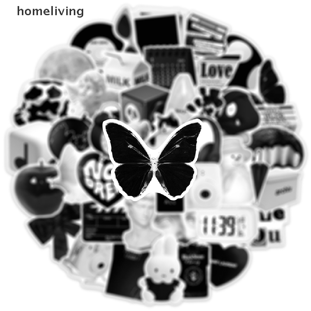 Set 50 Sticker Màu Trắng Đen Trang Trí Sổ Tay DIY