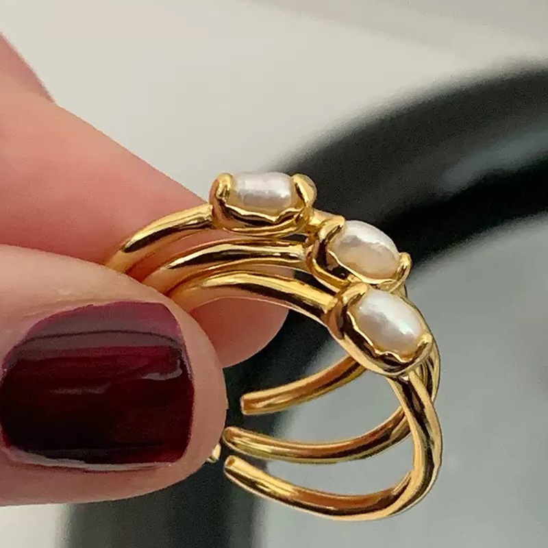 Nhẫn Hở Đính Ngọc Trai Kim Loại Phong Cách Retro Hàn Quốc Cho Nữ