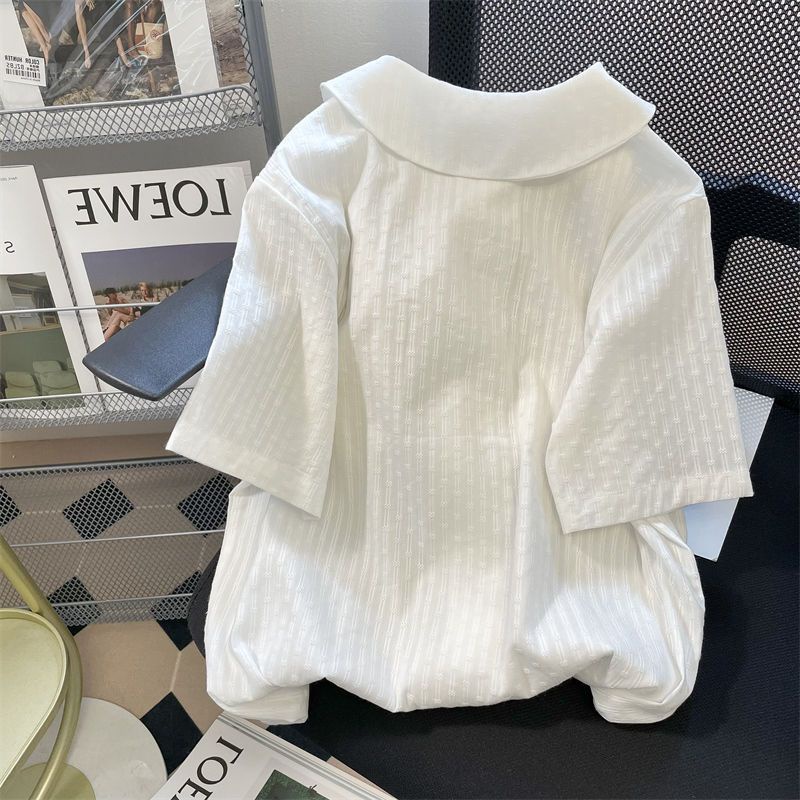Phong Cách Nhật Bản Preppy Phong Cách Búp Bê Cổ Gấu Áo Sơ Mi Tình Yêu Nữ Mùa Hè Rời Thiết Kế Retro Nửa Tay Top