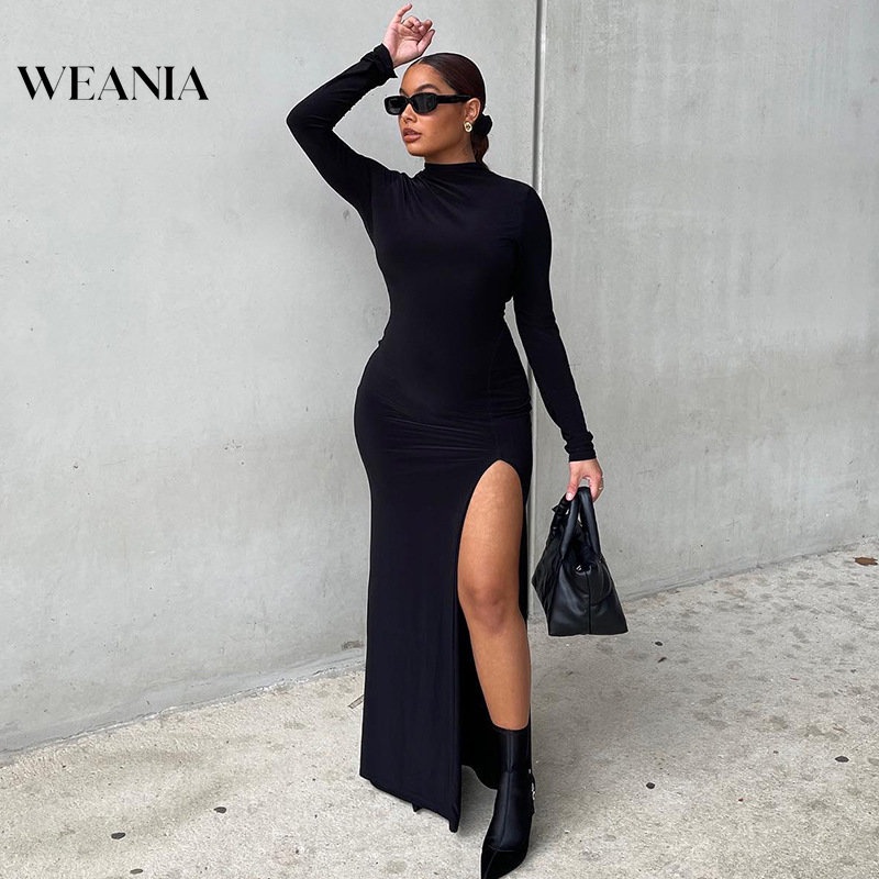 Đầm Dài Xẻ Tà Cao Hở Lưng Phối Dây Xích Gợi Cảm Cho Nữ