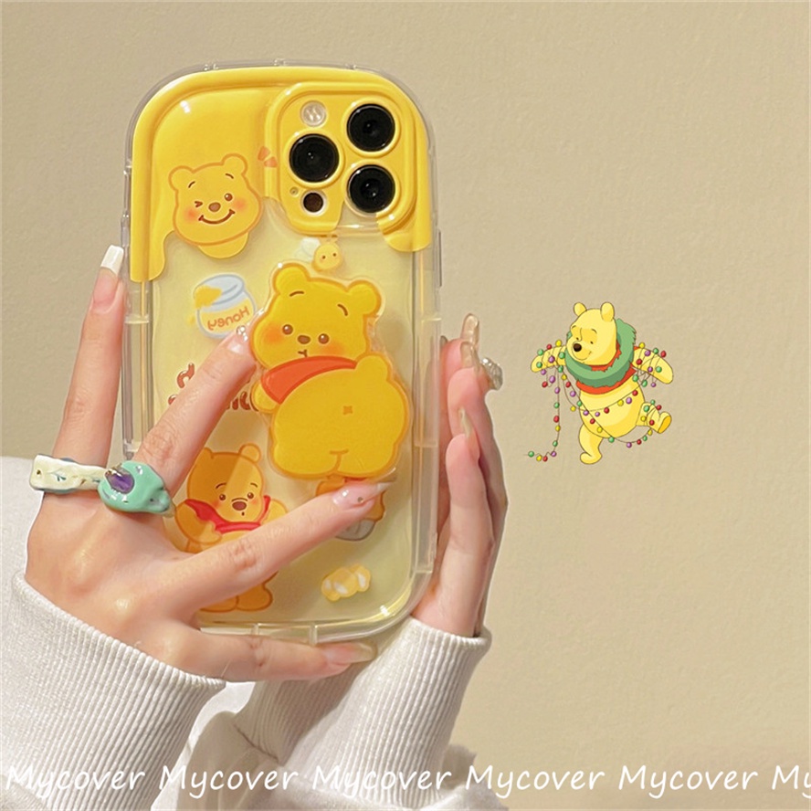 Ốp Điện Thoại Silicon Họa Tiết Hoạt Hình Chú Gấu Kèm Giá Đỡ Cho iPhone 14 13 12 11 Pro Max X Xr Xs 8 7 6 Plus SE 2020