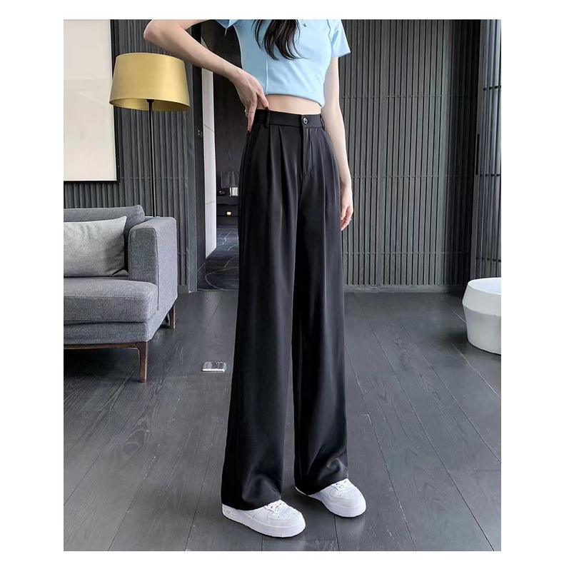 SUXI Quần Dài Lưng Cao Ống Rộng Màu Sắc Đơn Giản Thời Trang Mùa Hè Cho Nữ