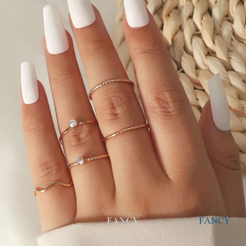Fancy Mới Bộ Nhẫn Đeo Ngón Trỏ Hình Học Đơn Giản Cá Tính Hợp Thời Trang Cho Nữ