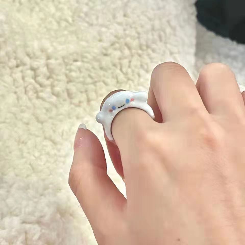 Nhẫn Hở Họa Tiết Hoạt Hình Chó / Mèo / Quái Vật Dễ Thương Có Thể Điều Chỉnh