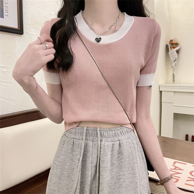Áo Thun Lụa Lạnh Tay Ngắn Dáng Rộng Che Bụng Thời Trang Mùa Hè Cho Nữ
