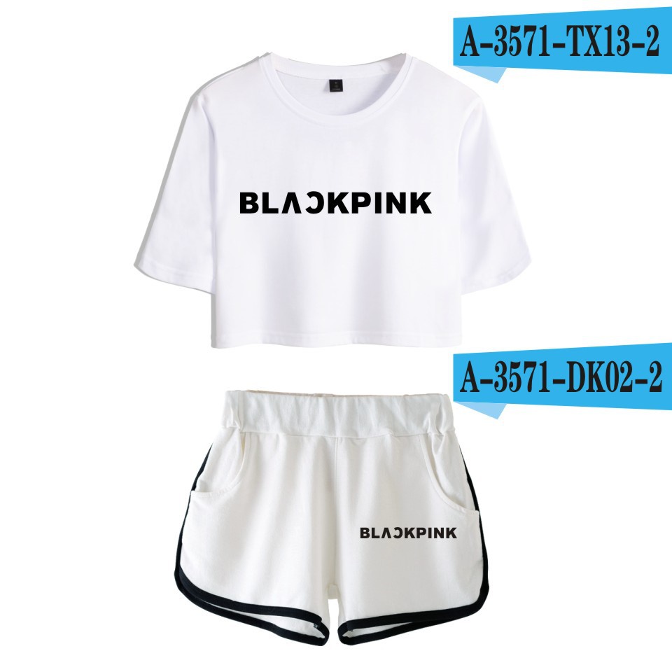 Set Áo Lửng + Quần Short In Hình Nhóm Nhạc blackpink Thời Trang Dành Cho Nữ