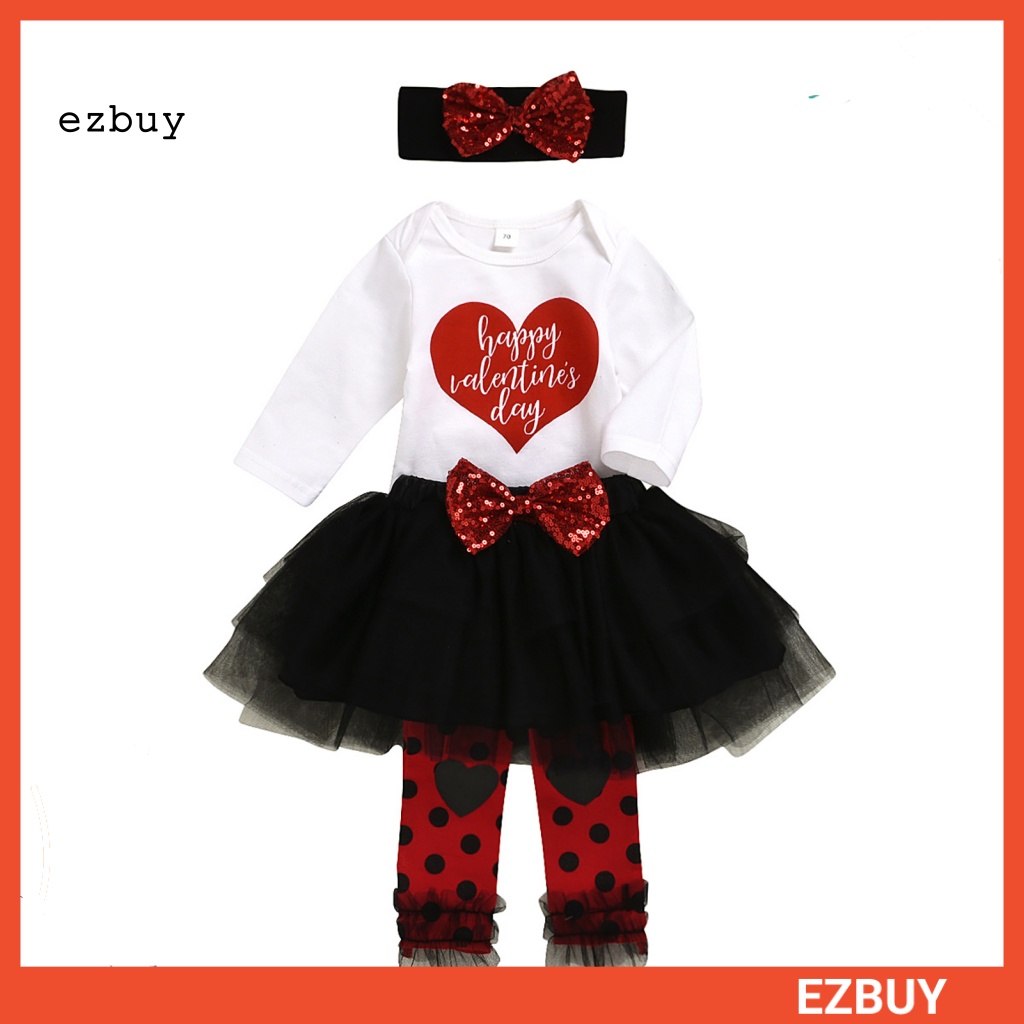 Bộ 4 Món Áo Liền Quần Tay Dài + Chân Váy + Băng Đô Mềm Mại Thời Trang Giữ Ấm Cho Bé Ngày Valentines