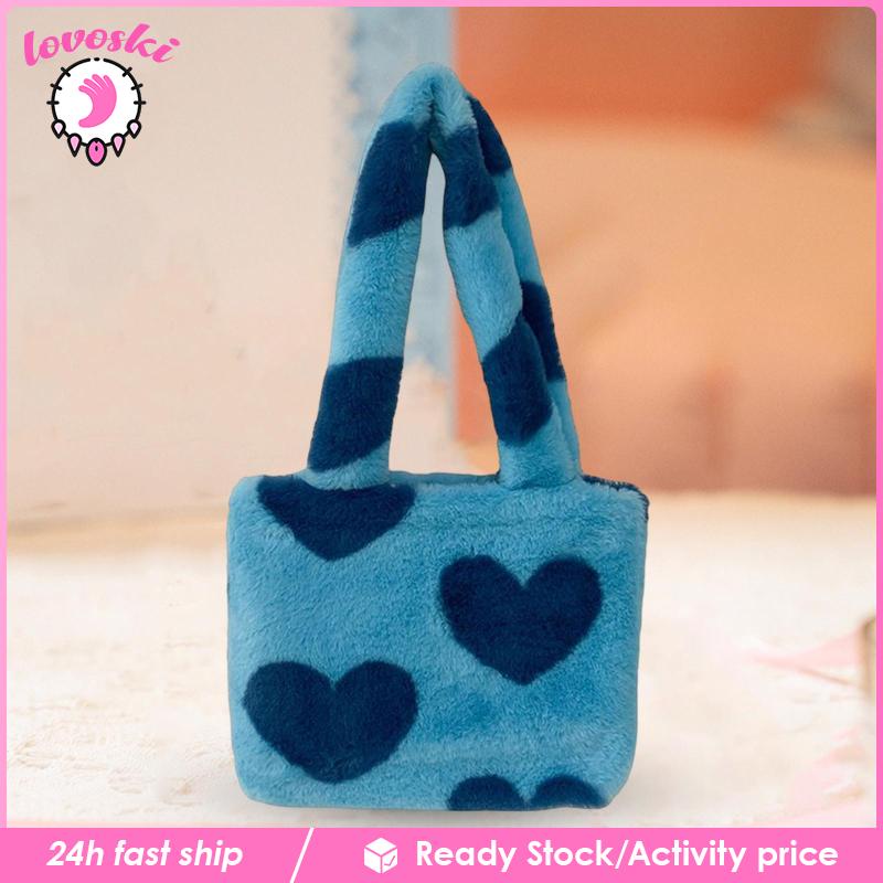 Túi Tote Đeo Vai Phủ Lông Họa Tiết Trái Tim Dễ Thương Thời Trang Cho Bạn Gái