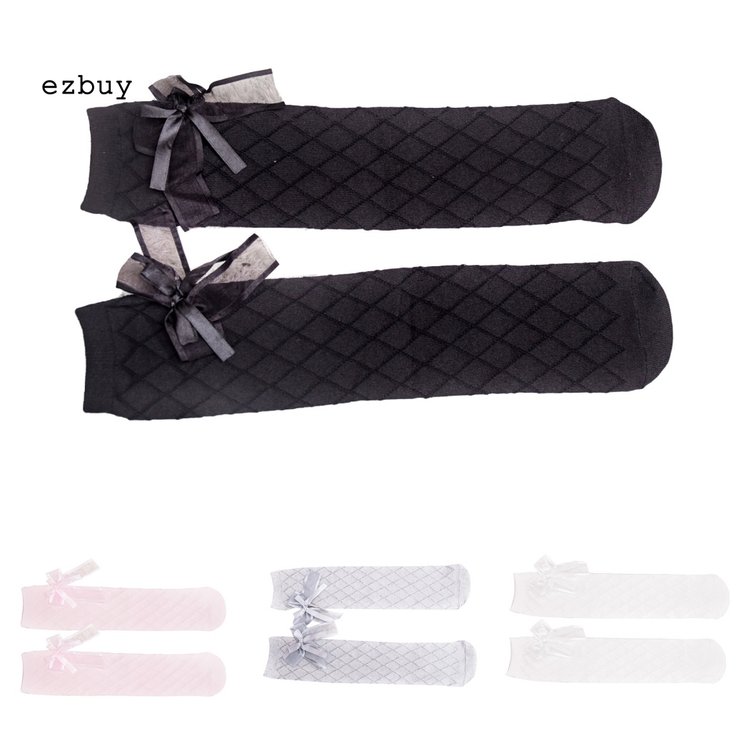 Vớ Cotton Cao Qua Gối Màu Trơn Trang Trí Nơ Xinh Xắn Thời Trang Mùa Xuân