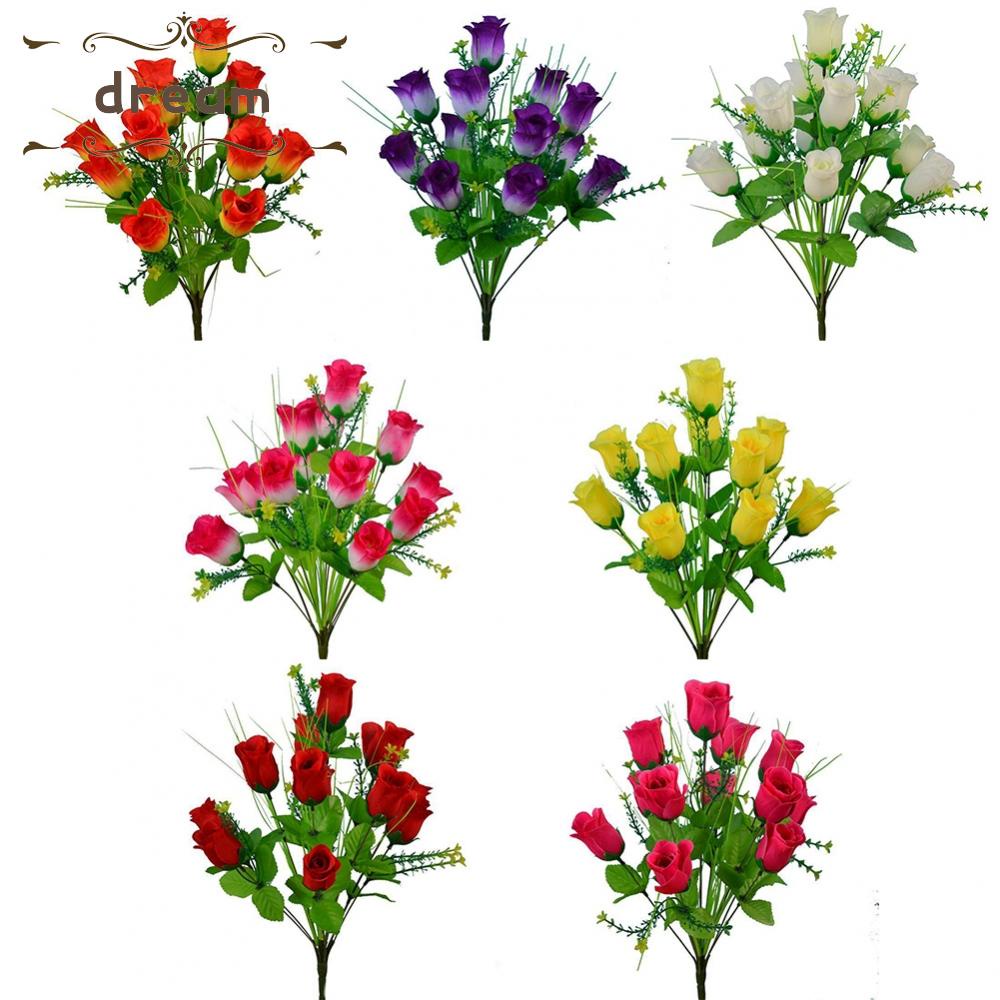 【DREAMLIFE】12 Heads Artificial Rose Fake Silk Flowers Stem Wedding Home Party Garden Decor