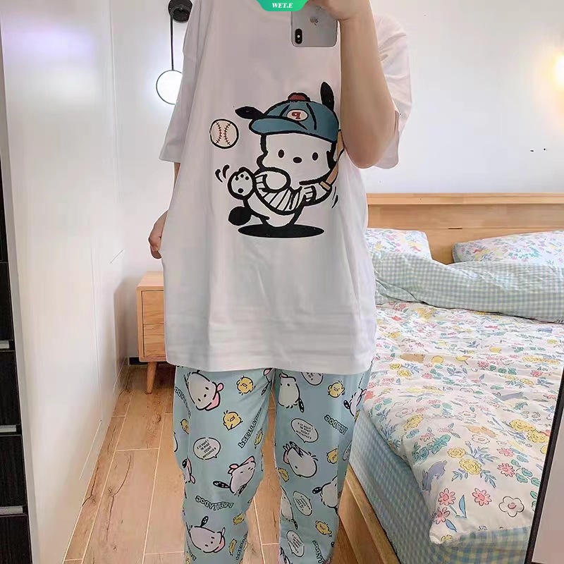 SANRIO Bộ Đồ Ngủ Tay Ngắn In Hoạt Hình Kiki Và Titi Dễ Thương Thời Trang Mùa Hè 2023 Cho Nữ