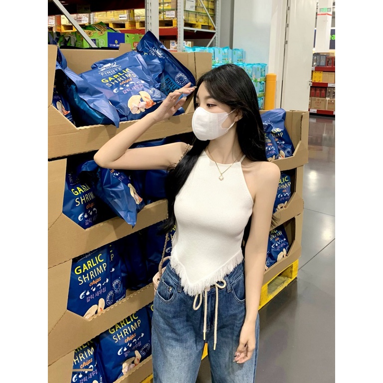 Áo Dệt Kim Sát Nách Màu Đen Dáng Ôm Thời Trang Mùa Hè Quyến Rũ Cho Nữ