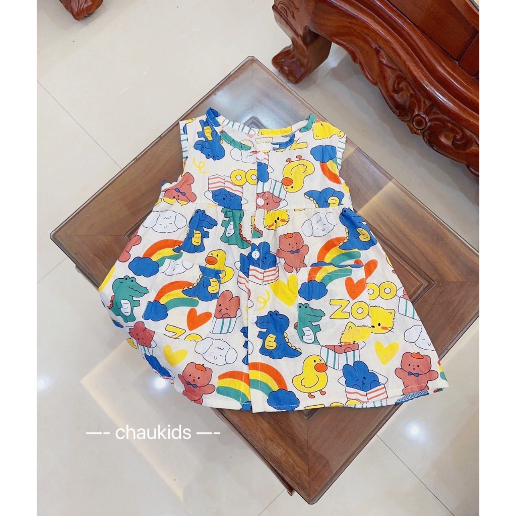 Váy sát nách vải lanh cực yêu cho bé gái mùa hè siêu cute