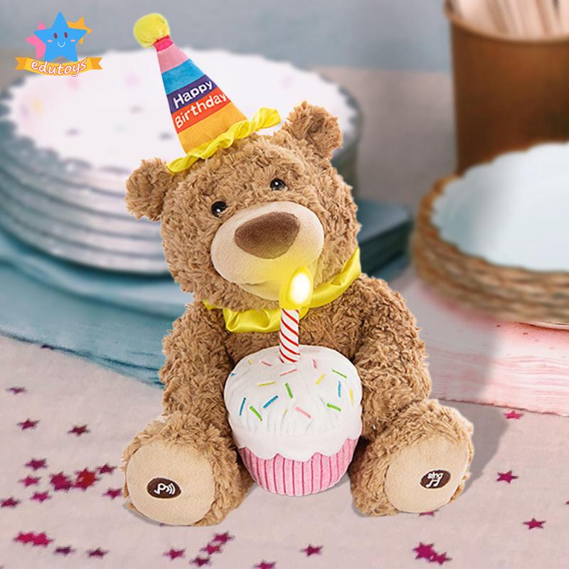 Bánh Gấu Bông Có Đèn LED Và Nến Màu Nâu Đáng Yêu