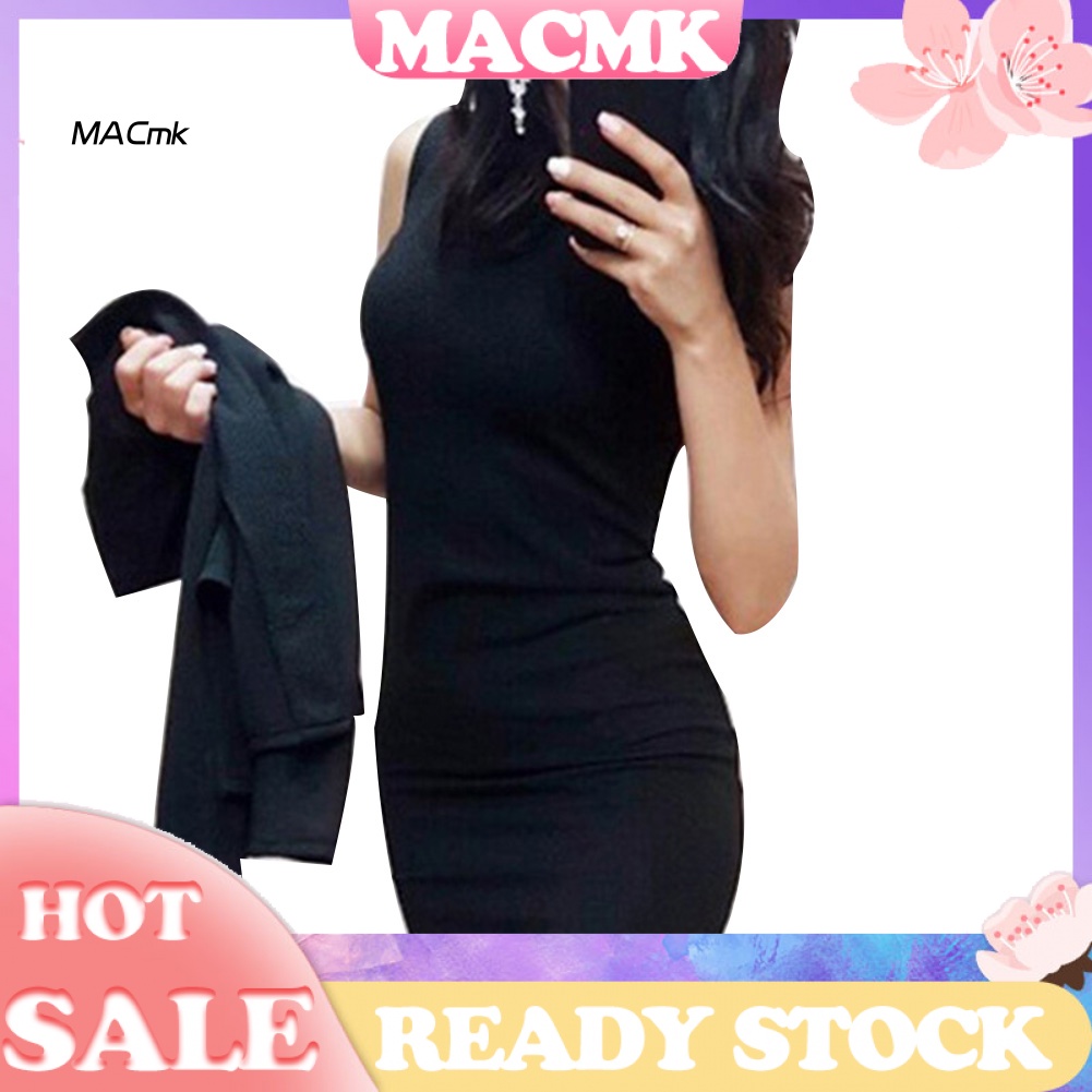 Set 2 Món Áo Khoác Không Tay Cổ Tròn Màu Sắc Đơn Giản Kèm Đầm Ôm Dáng Thời Trang Công Sở